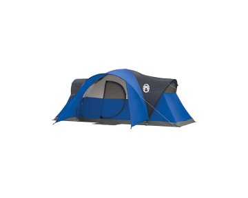 Easy to set up tent with hinged door