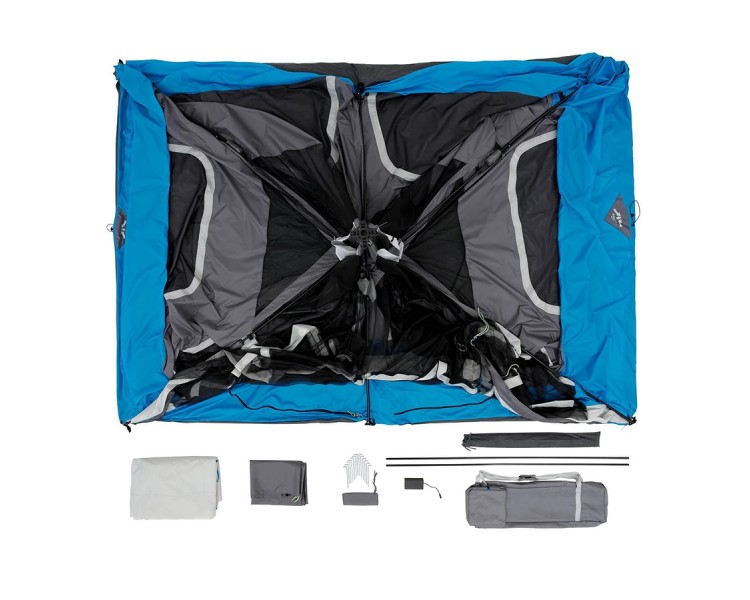Pop-up tent with weather protection lighting