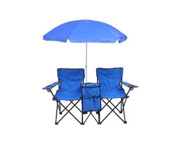 Double camping folding chair with umbrella