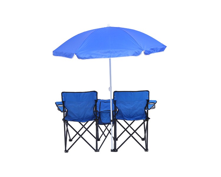 Double camping folding chair with umbrella