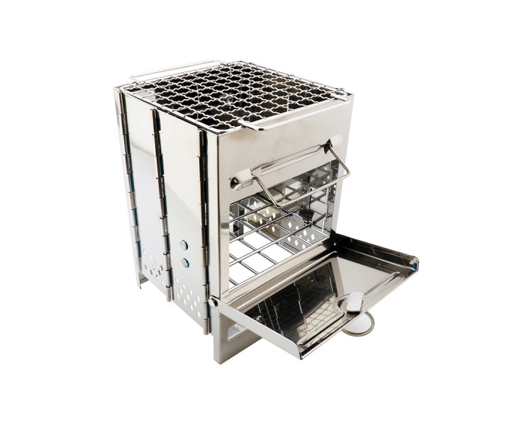 Multifunctional folding stainless steel wood-burning stove