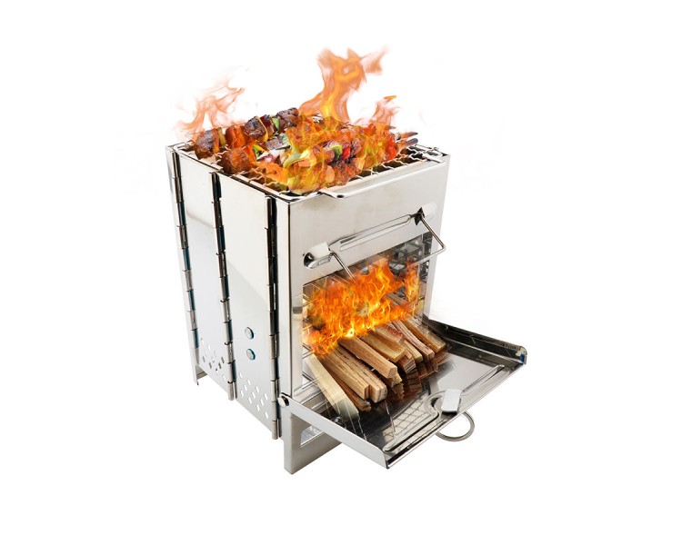 Multifunctional folding stainless steel wood-burning stove
